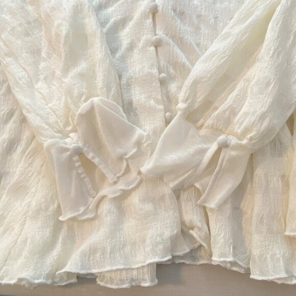 By Anthropologie Long Sleeve Button Front Textured Blouse Womens Size L Ivory - Picture 6 of 8